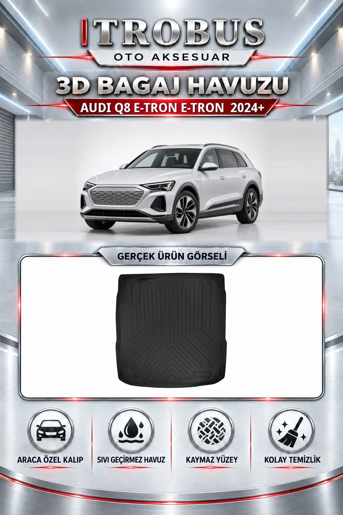 Audi Q8 E-Tron 2024 Sonrası E-TRON Araca Özel 3D Bagaj Havuzu