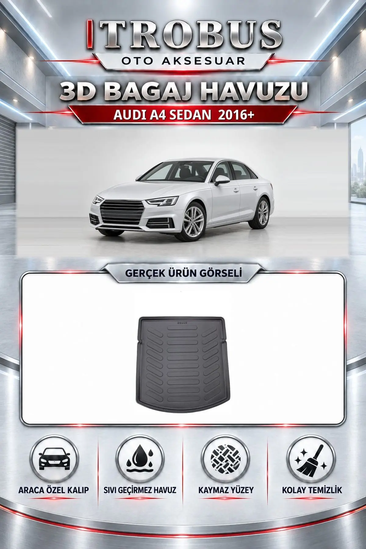 Audi A4 2016 Sonrası Sedan Araca Özel 3D Bagaj Havuzu