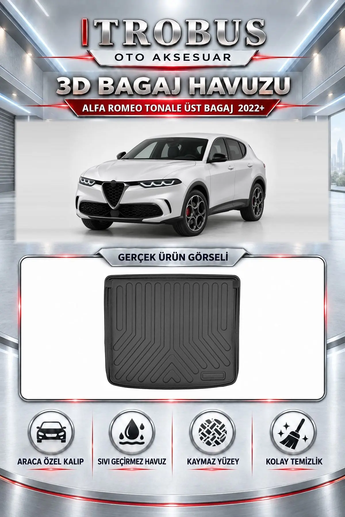 Alfa Romeo Tonale 2022 Sonrası Üst Bagaj Araca Özel 3D Bagaj Havuzu