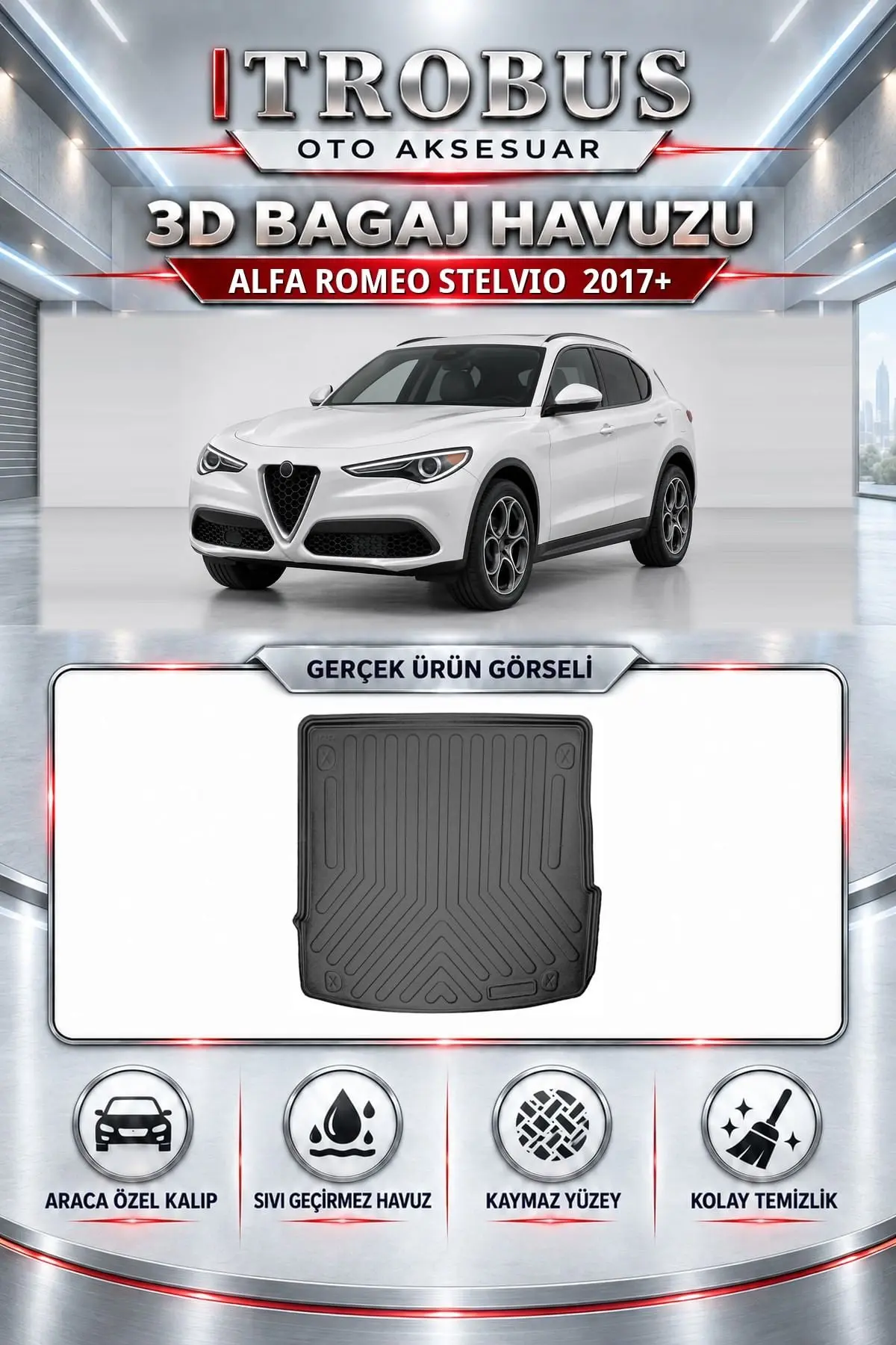 Alfa Romeo Stelvio 2017 Sonrası Araca Özel 3D Bagaj Havuzu