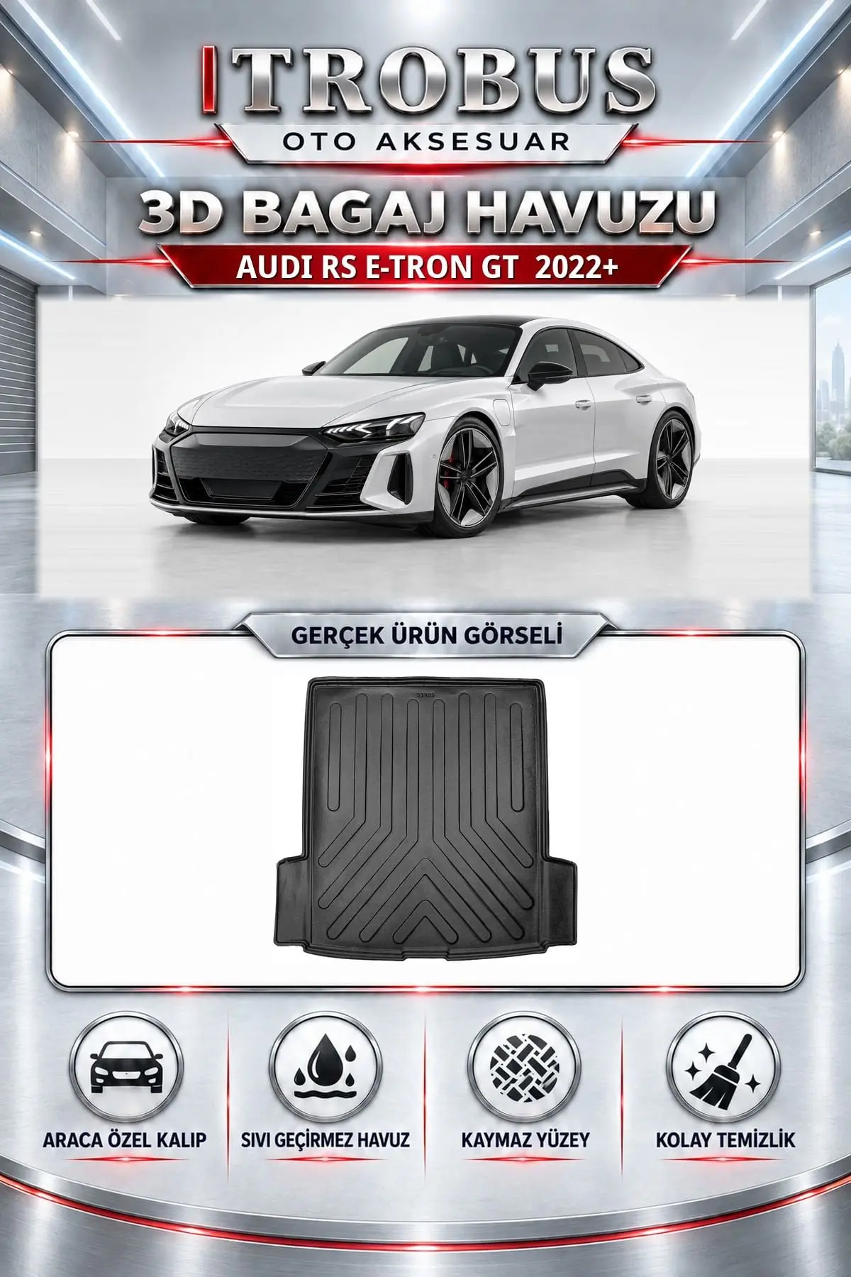 Audi Rs E-Tron GT 2022 Sonrası Araca Özel 3D Bagaj Havuzu