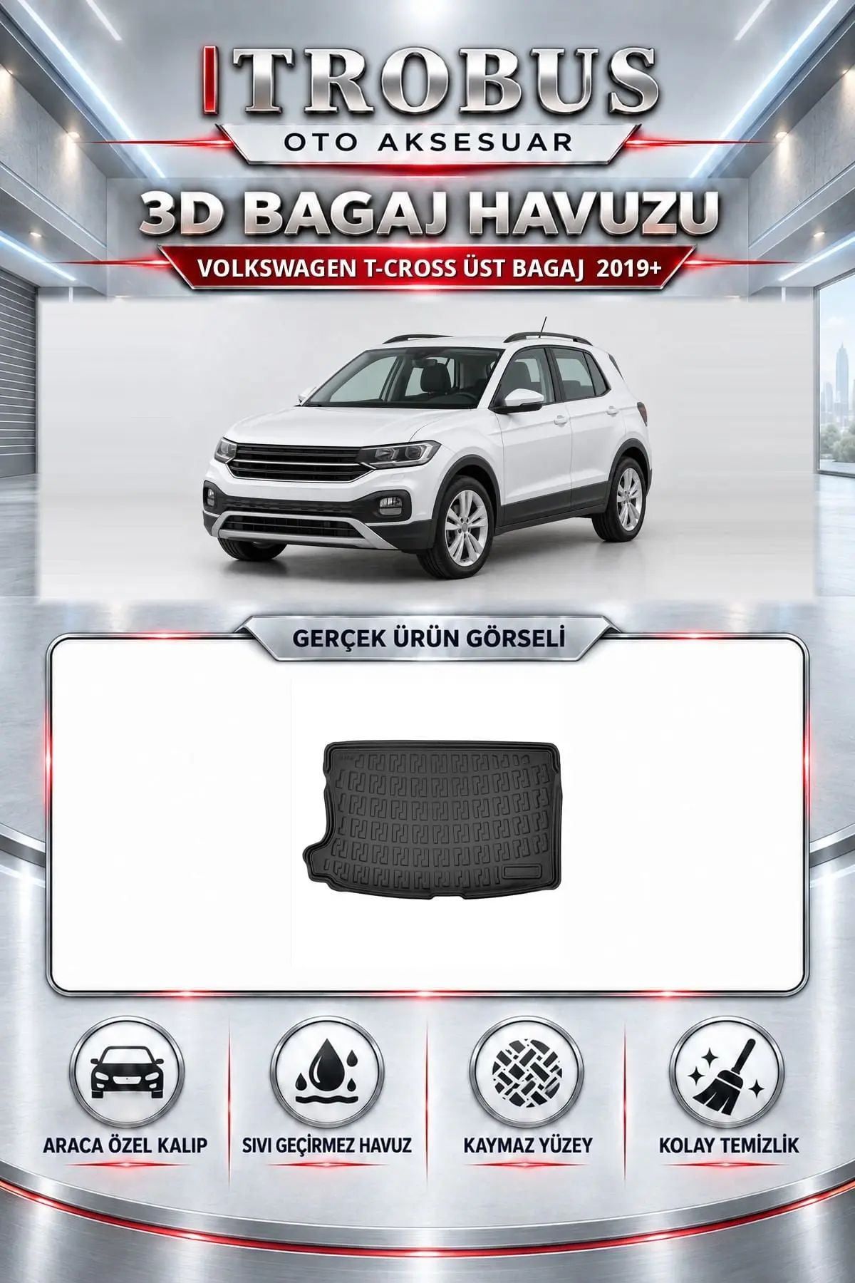 Volkswagen T-Cross 2019 Sonrası Üst Bagaj Araca Özel 3D Bagaj Havuzu