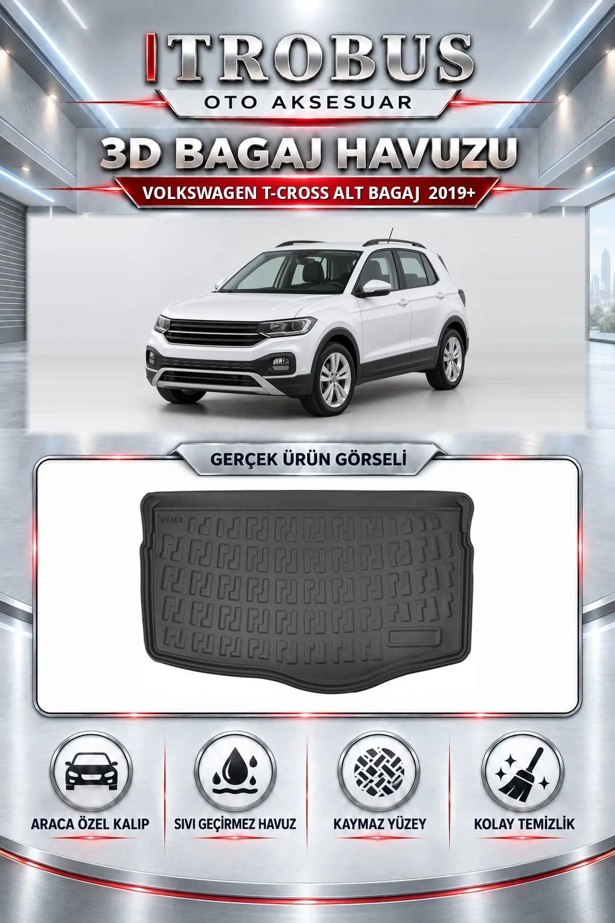 Volkswagen T-Cross 2019 Sonrası Alt Bagaj Araca Özel 3D Bagaj Havuzu