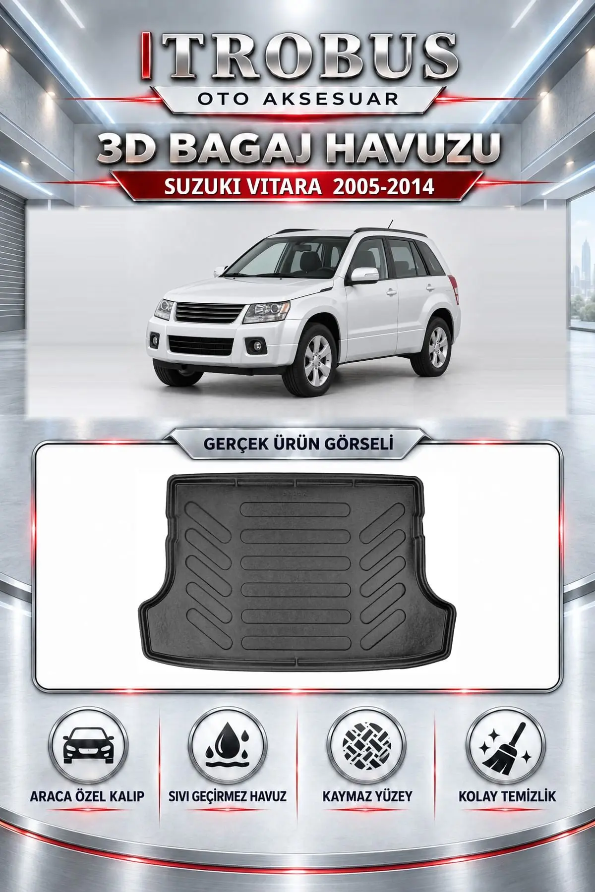 Suzuki Vitara 2005-2014 Araca Özel 3D Bagaj Havuzu