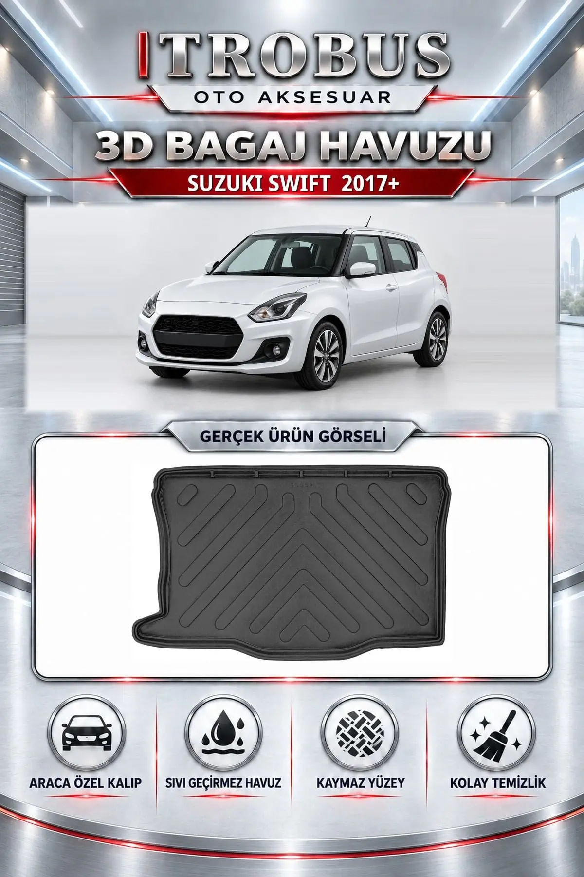 Suzuki Swift 2017 Sonrası Araca Özel 3D Bagaj Havuzu