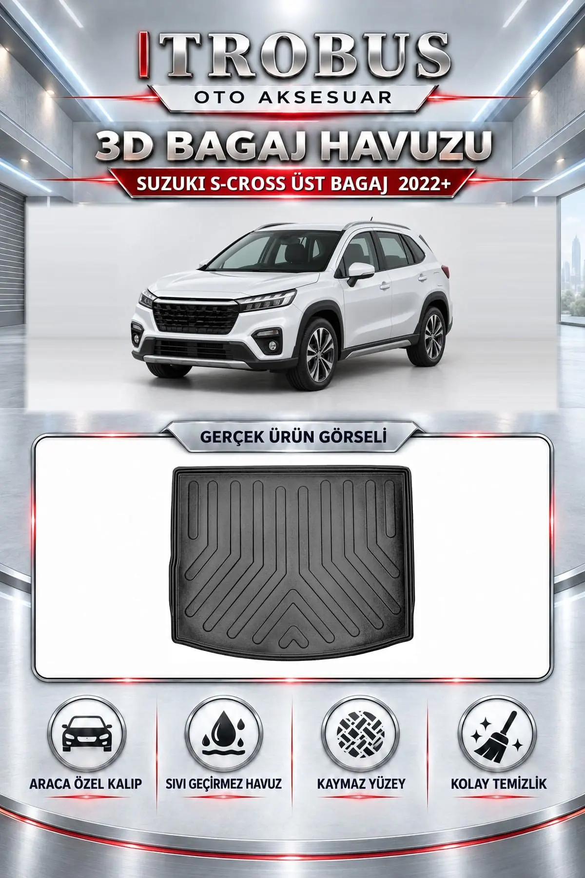 Suzuki S-Cross 2022 Sonrası Üst Bagaj Araca Özel 3D Bagaj Havuzu