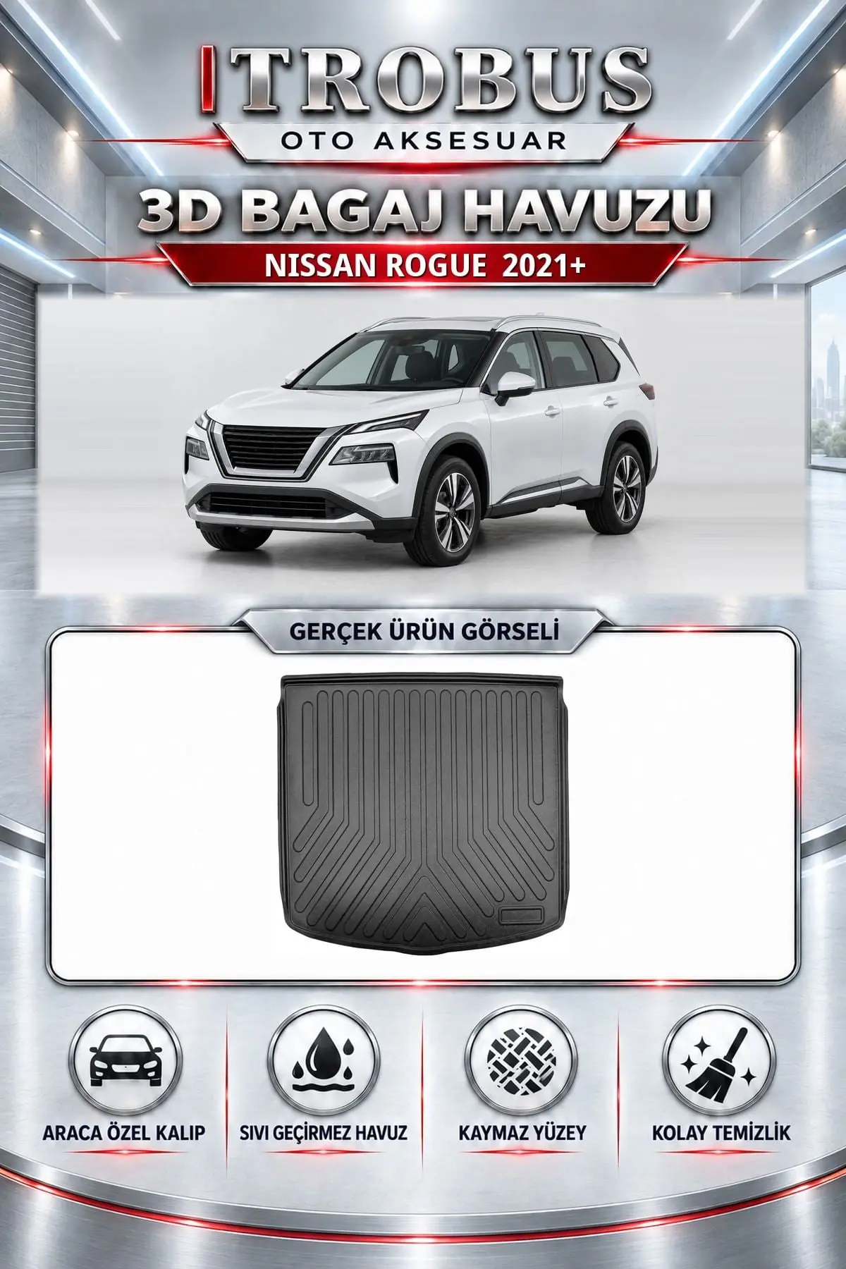 Nissan Rogue 2021 Sonrası Araca Özel 3D Bagaj Havuzu