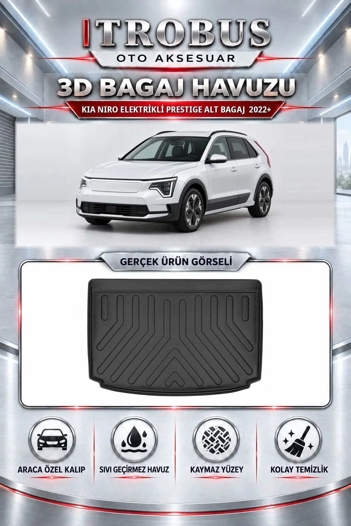 Kia Niro 2022 Sonrası Elektrikli Prestige Alt Bagaj Araca Özel 3D Bagaj Havuzu
