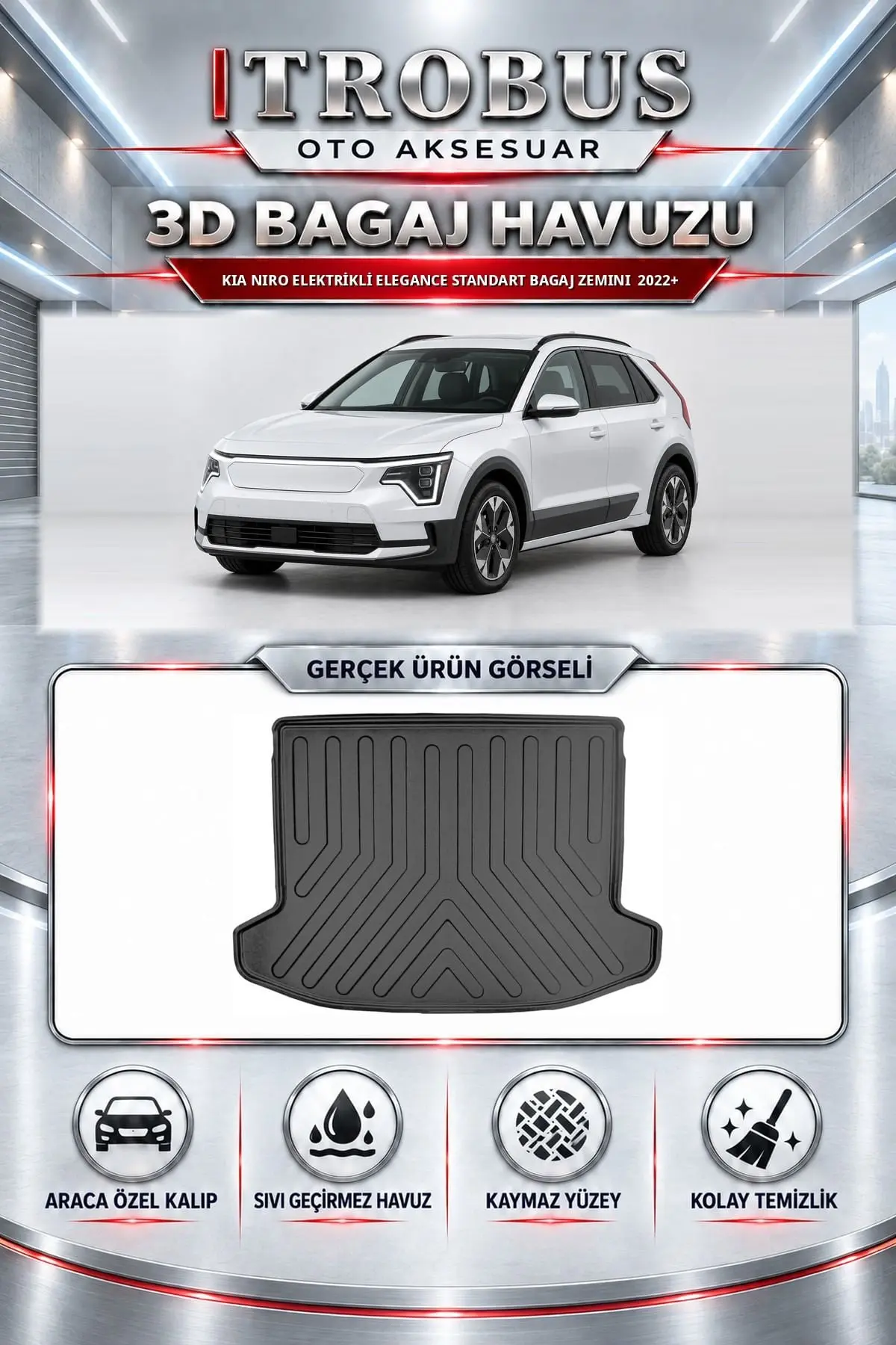 Kia Niro 2022 Sonrası Elektrikli Elegance Standart Bagaj Zemini Araca Özel 3D Bagaj Havuzu