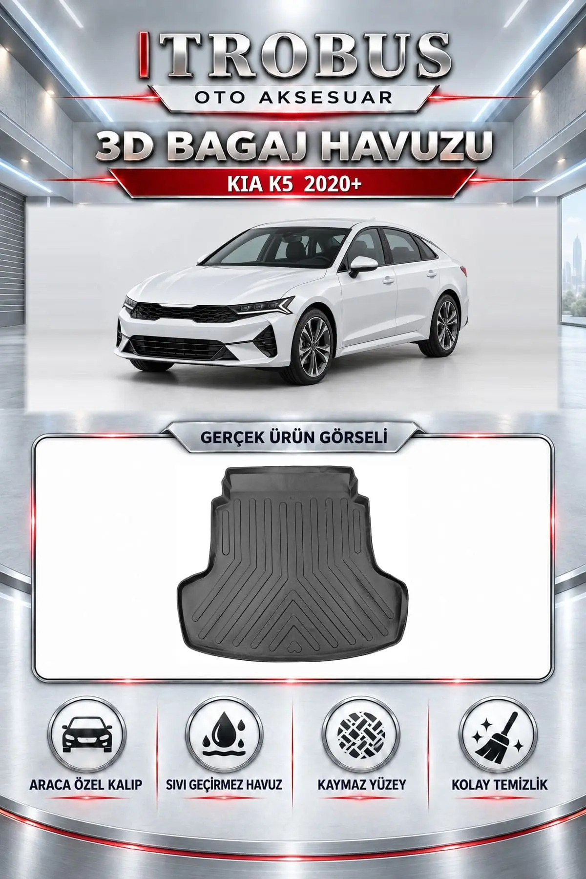 Kia K5 2020 Sonrası Araca Özel 3D Bagaj Havuzu