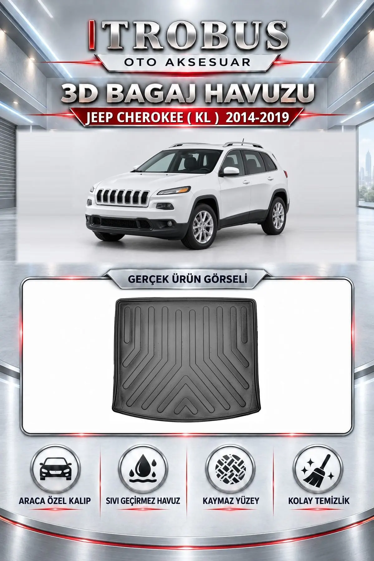 Jeep Cherokee ( KL ) 2014-2019 Araca Özel 3D Bagaj Havuzu