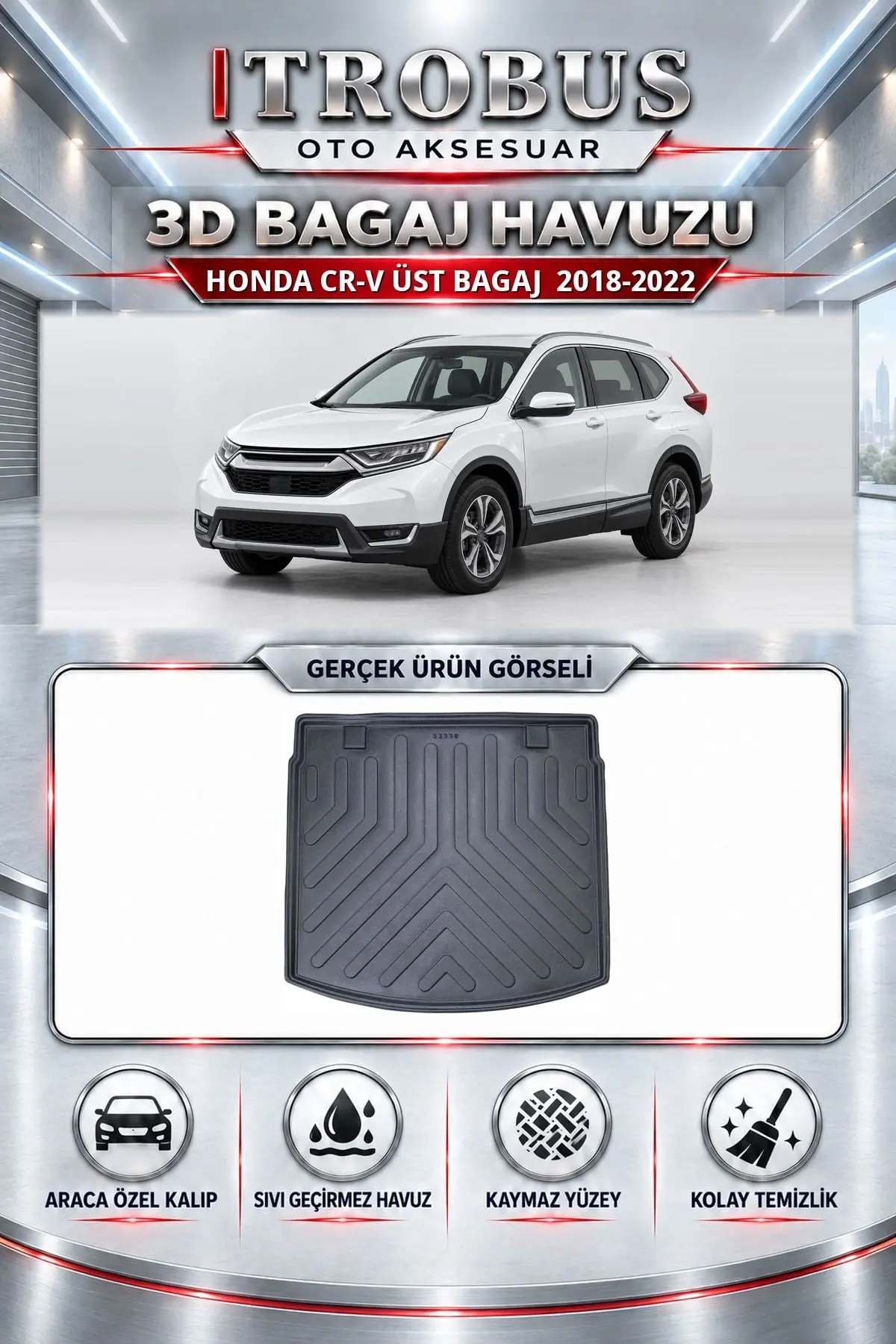 Honda CR-V 2018-2022 Üst Bagaj Araca Özel 3D Bagaj Havuzu