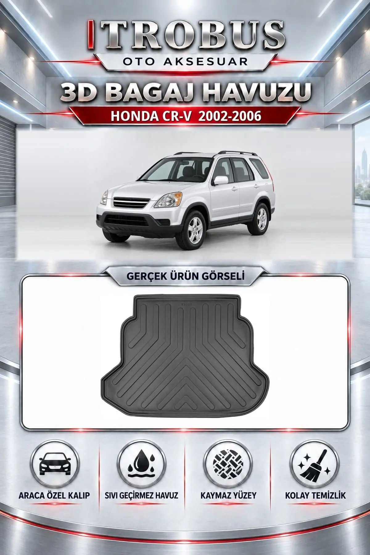 Honda CR-V 2002-2006 Araca Özel 3D Bagaj Havuzu