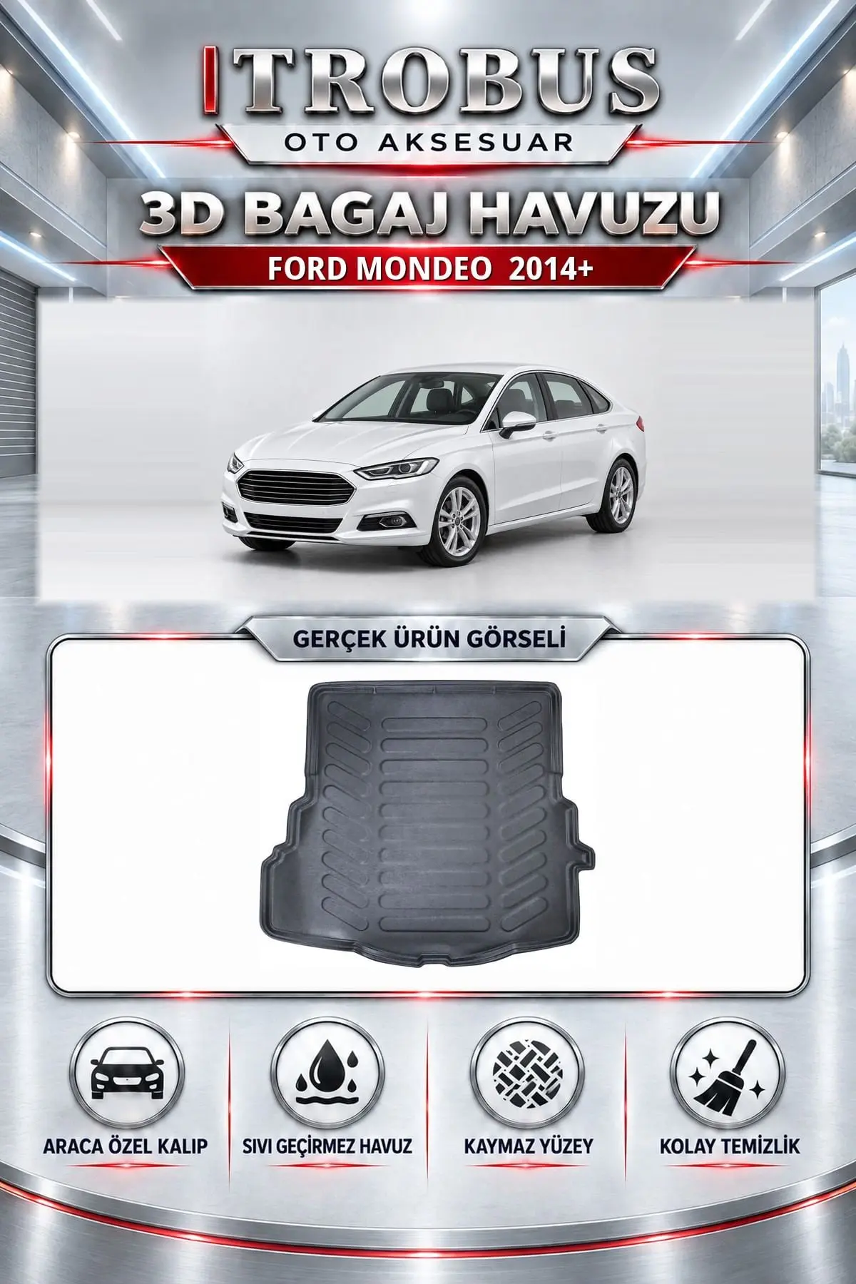 Ford Mondeo 2014 Sonrası Araca Özel 3D Bagaj Havuzu