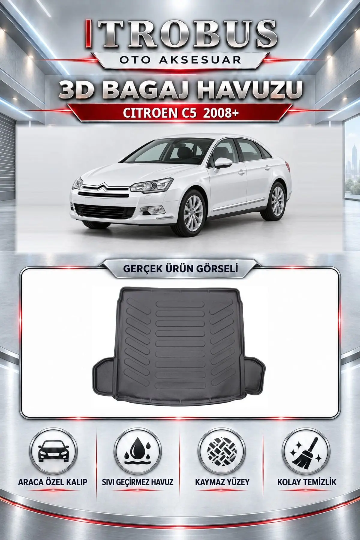 Citroen C5 2008 Sonrası Araca Özel 3D Bagaj Havuzu