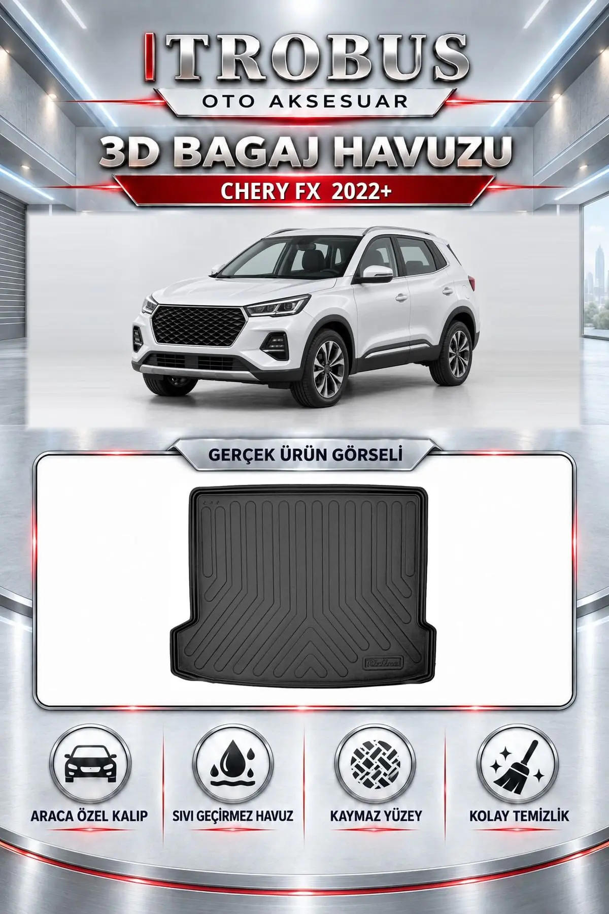 Chery FX 2022 Sonrası Araca Özel 3D Bagaj Havuzu