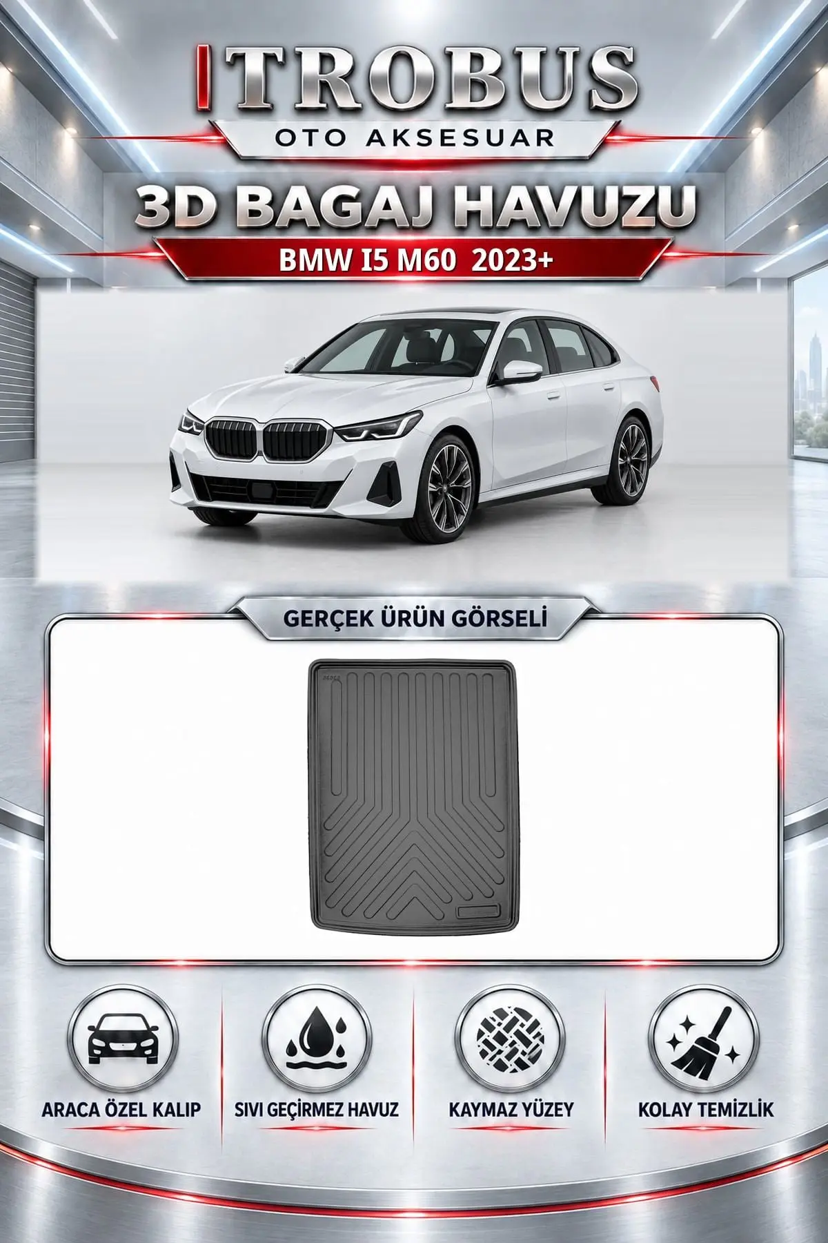 BMW i5 2023 Sonrası M60 Araca Özel 3D Bagaj Havuzu