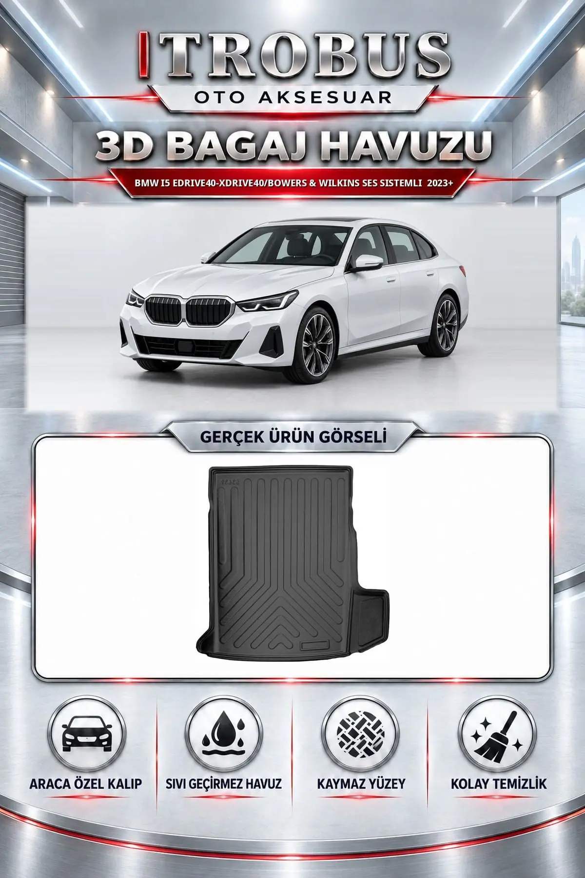 BMW i5 2023 Sonrası eDrive40-xDrive40/Bowers & Wilkins Ses Sistemli Araca Özel 3D Bagaj Havuzu