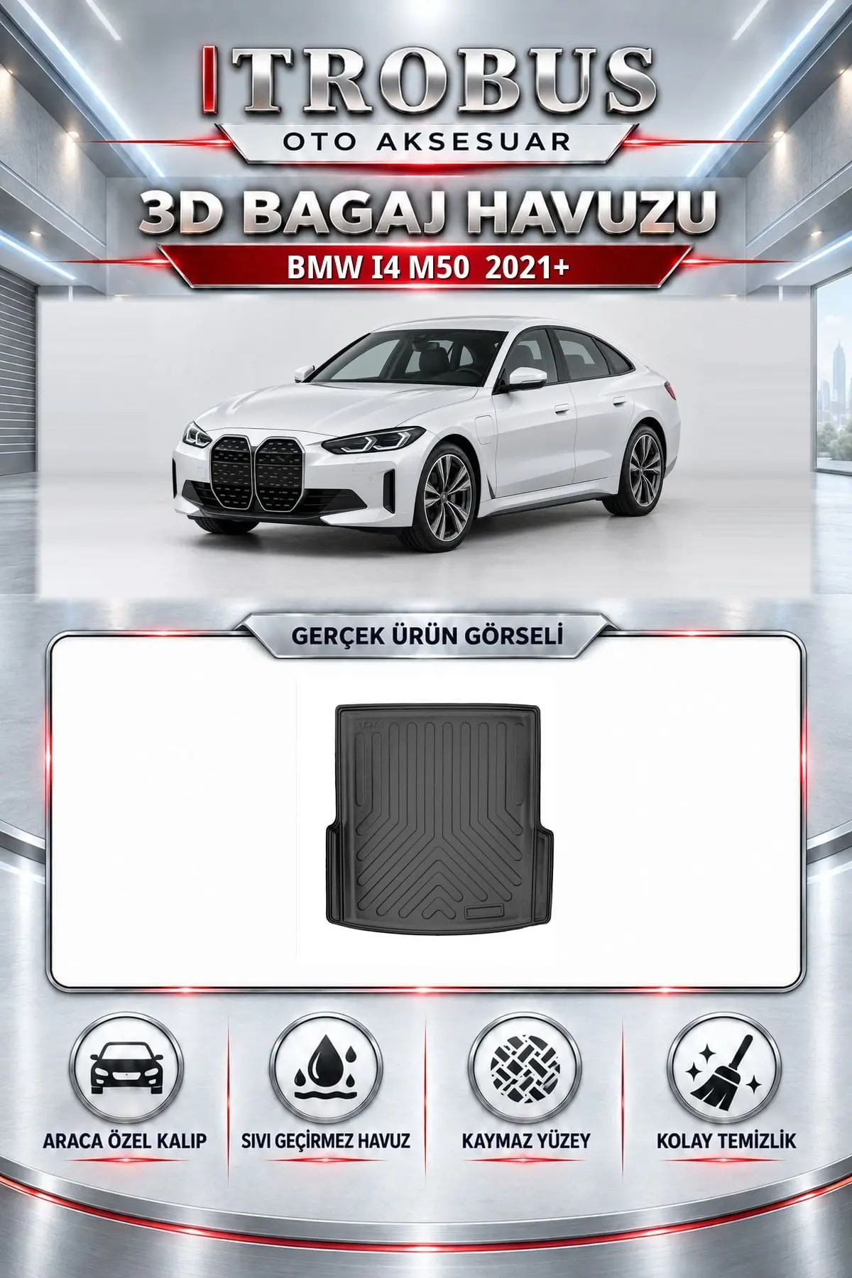BMW i4 2021 Sonrası M50 Araca Özel 3D Bagaj Havuzu