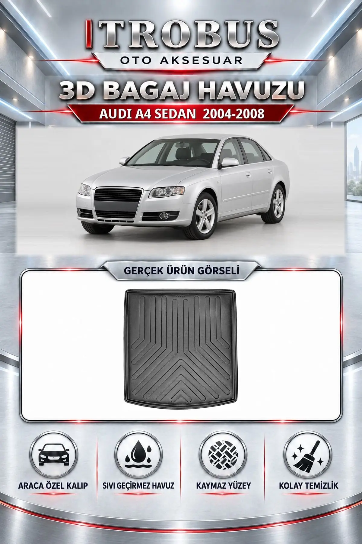 Audi A4 2004-2008 Sedan Araca Özel 3D Bagaj Havuzu