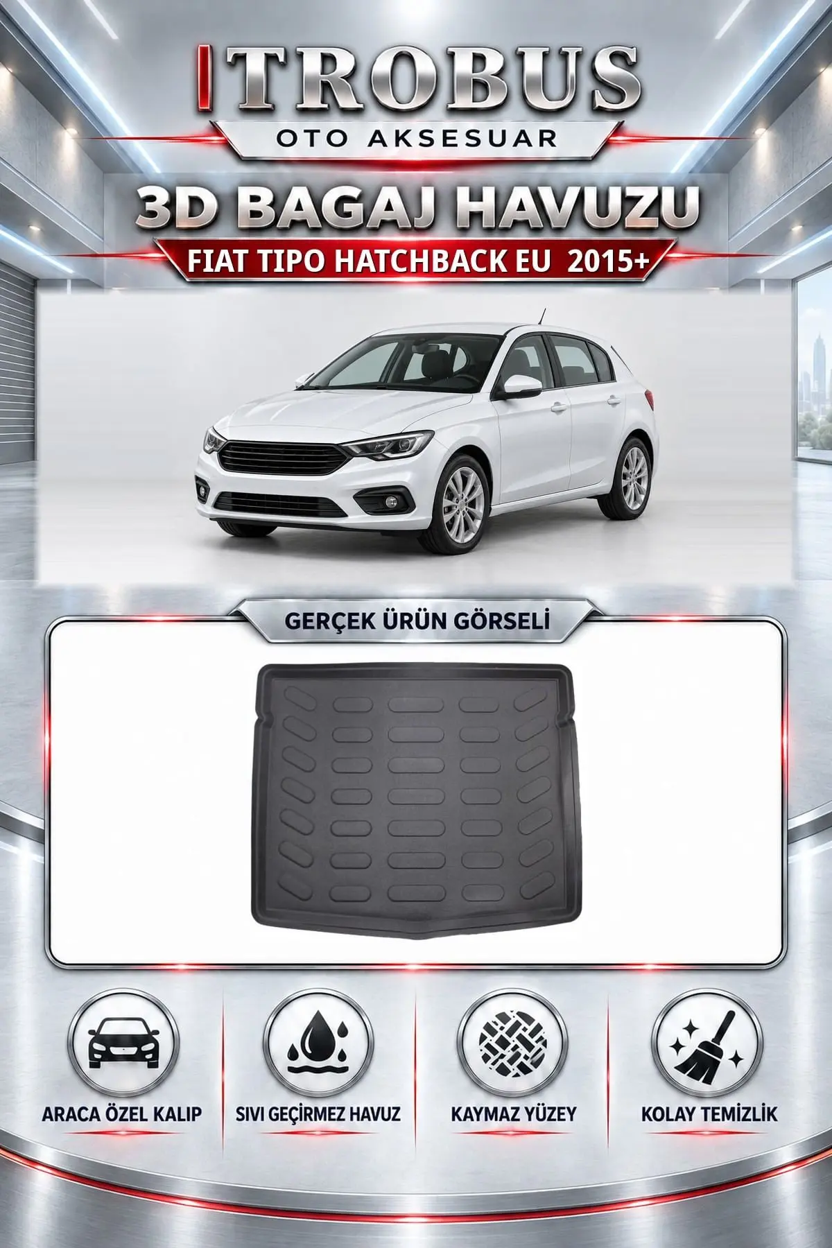 Fiat Tipo Hatchback EU 2015 Sonrası Araca Özel 3D Bagaj Havuzu