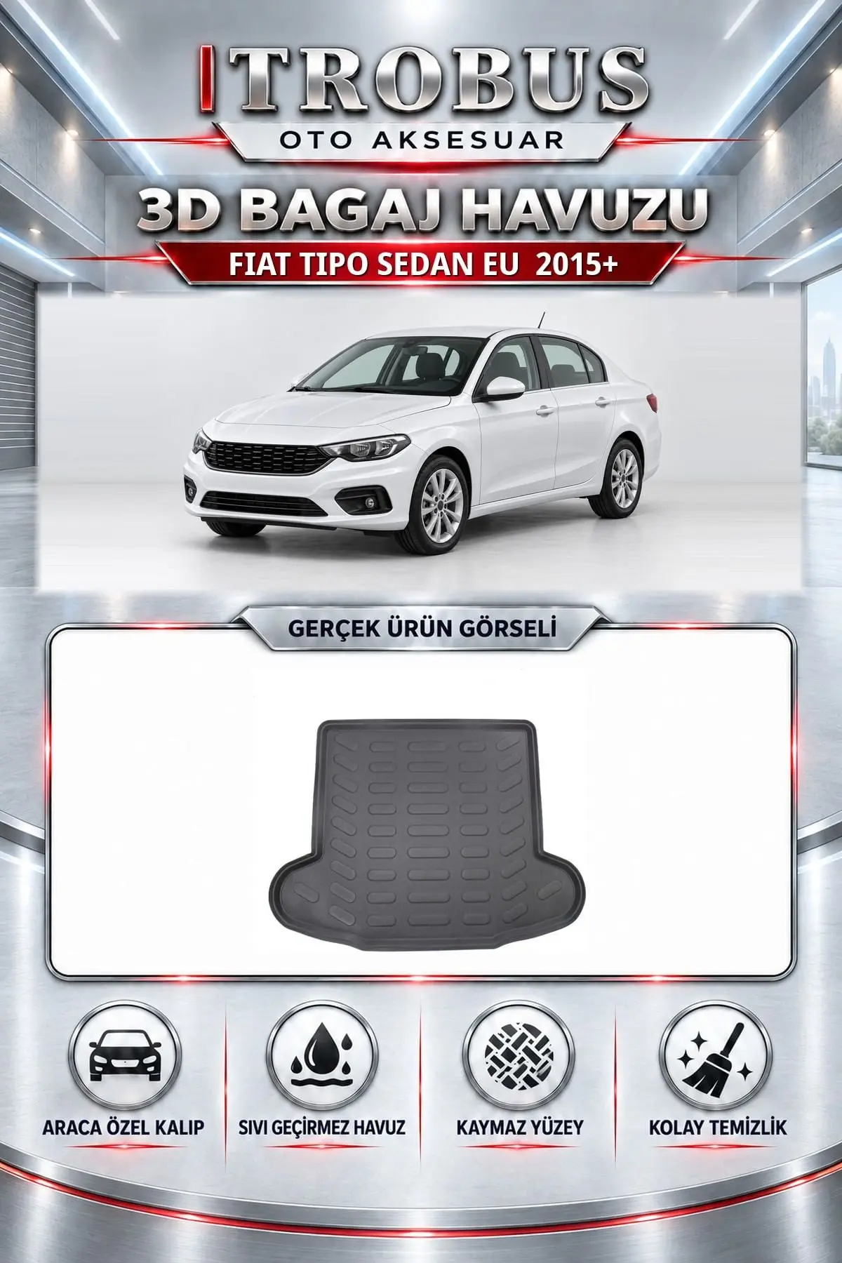 Fiat Tipo Sedan EU 2015 Sonrası Araca Özel 3D Bagaj Havuzu
