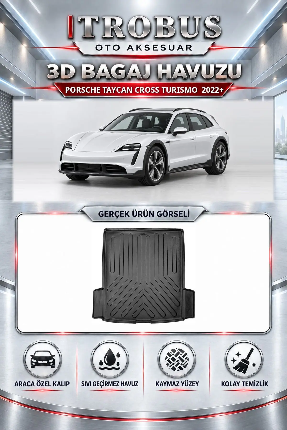 Porsche Taycan Cross Turismo 2022 Sonrası Araca Özel 3D Bagaj Havuzu