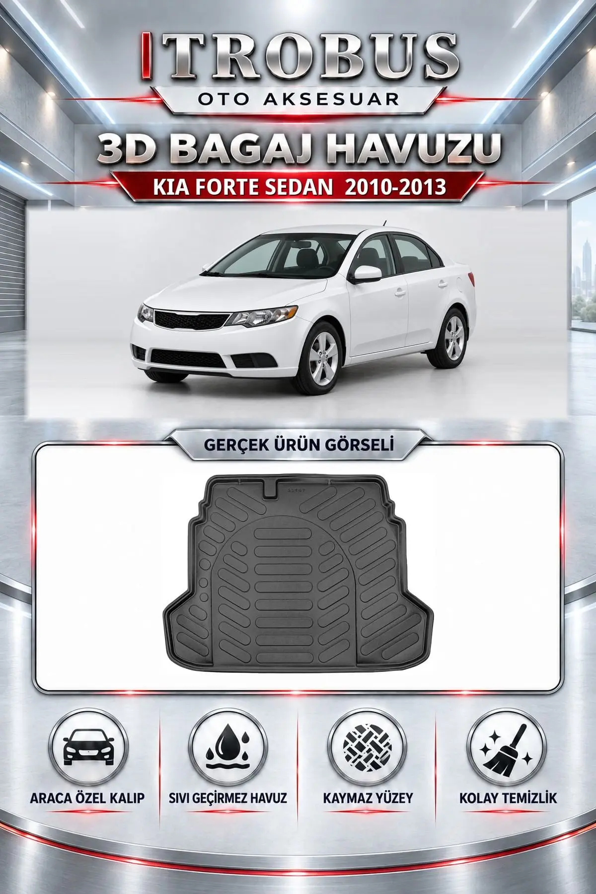 Kia Forte 2010-2013 Sedan Araca Özel 3D Bagaj Havuzu