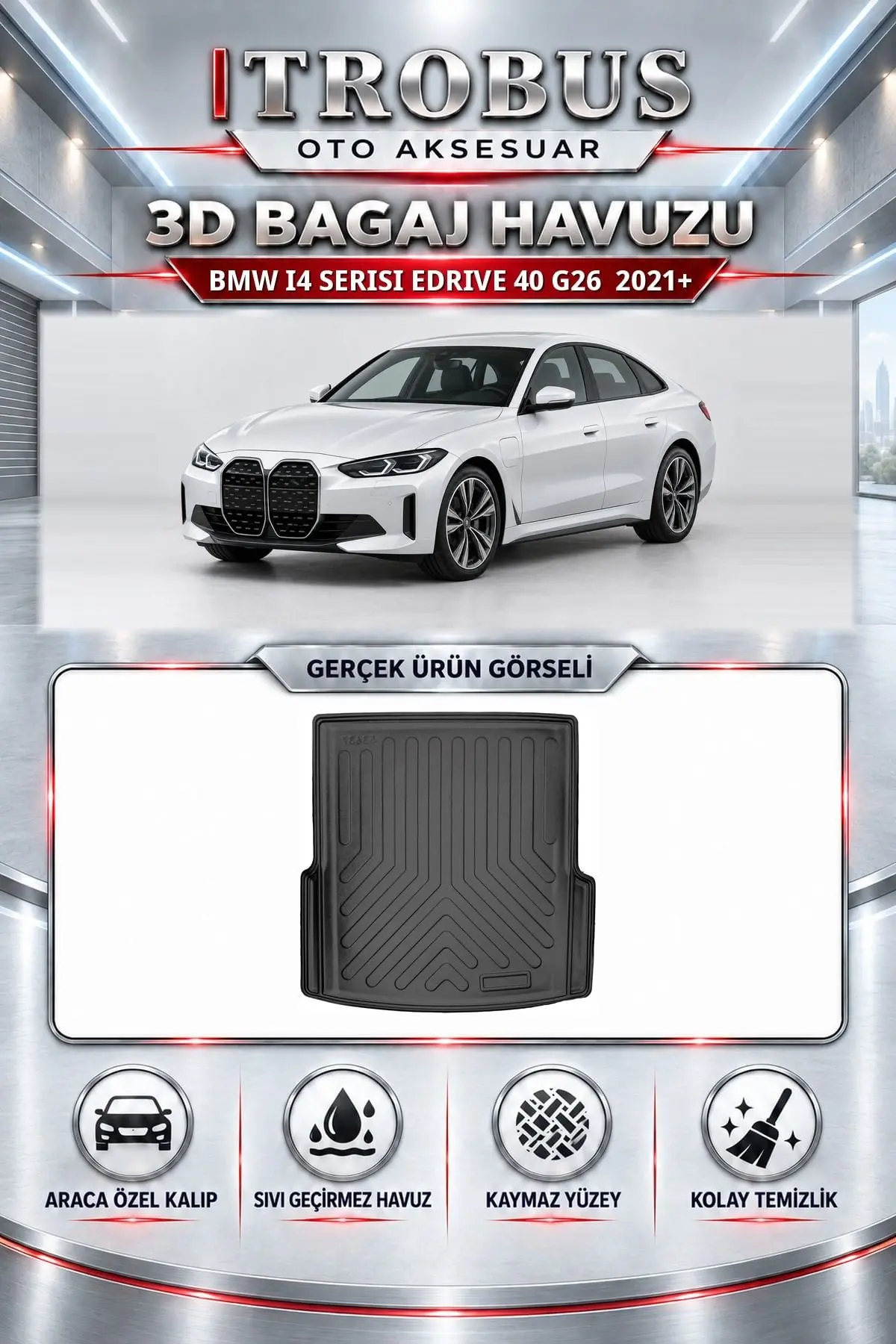 BMW i4 Serisi eDrive 40 G26 2021 Sonrası Araca Özel 3D Bagaj Havuzu