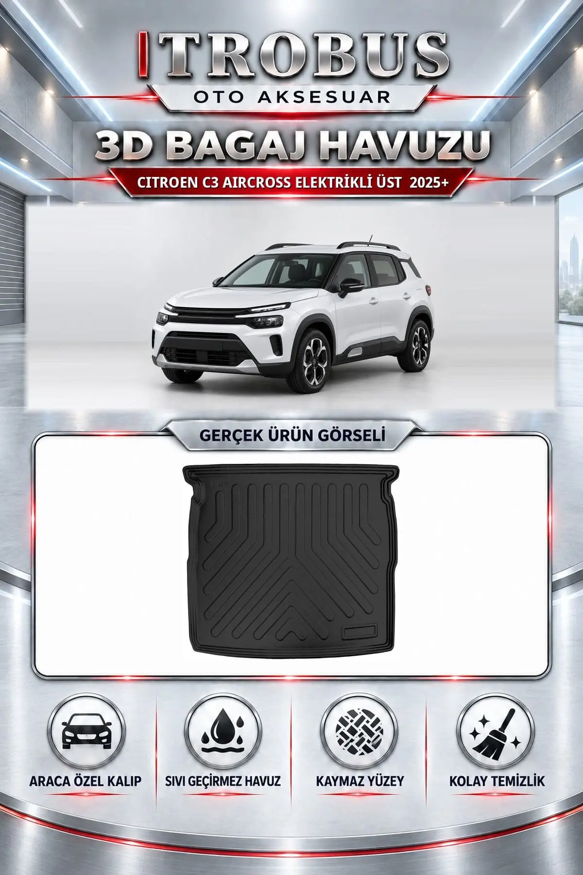 Citroen C3 Aircross 2025 Sonrası Elektrikli Üst Araca Özel 3D Bagaj Havuzu