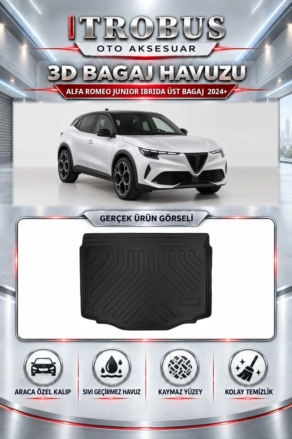 Alfa Romeo Junior Ibrida 2024 Sonrası Üst Bagaj Araca Özel 3D Bagaj Havuzu