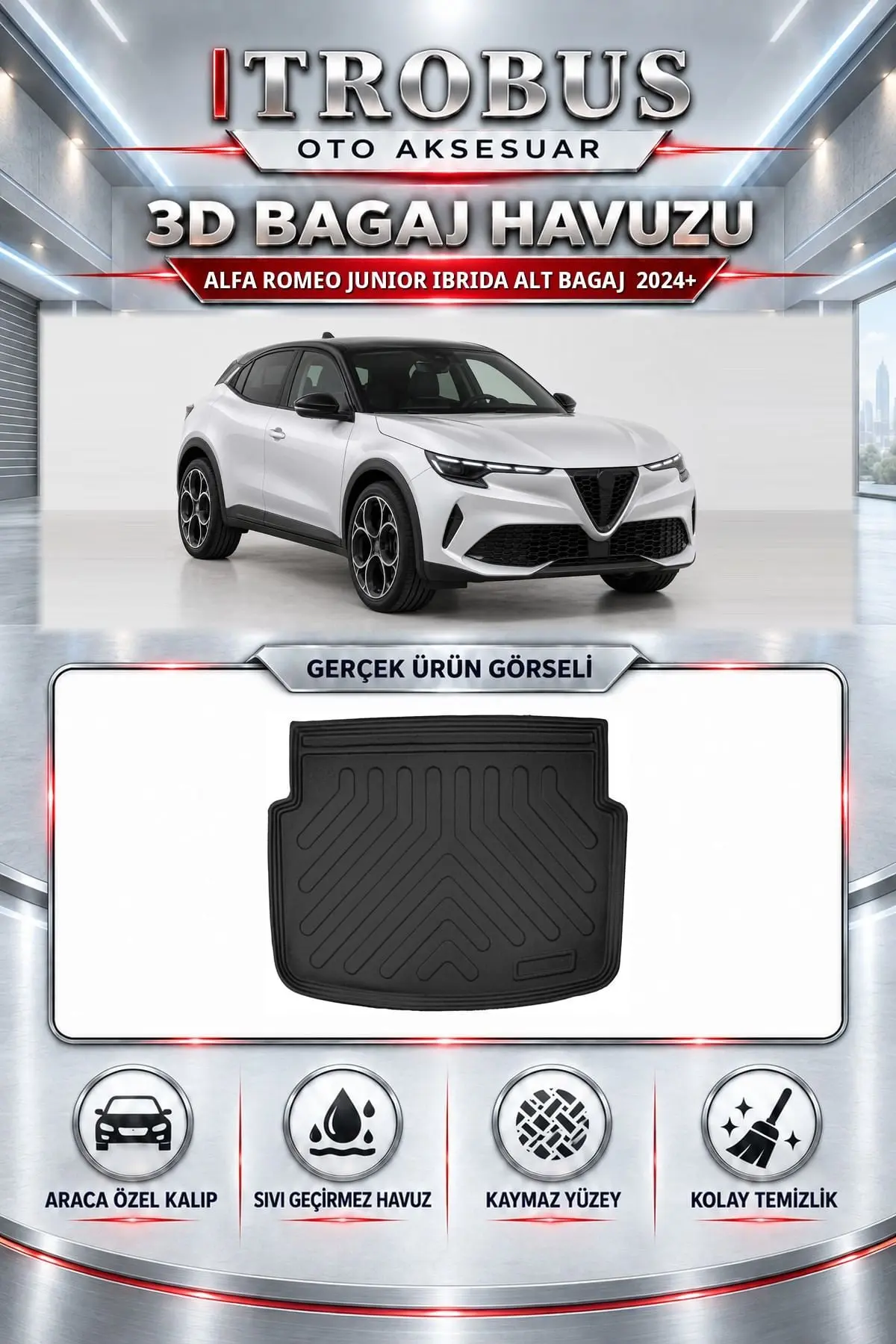 Alfa Romeo Junior Ibrida 2024 Sonrası Alt Bagaj Araca Özel 3D Bagaj Havuzu