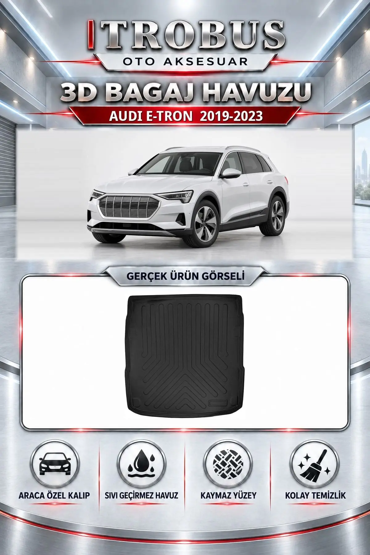 Audi E-Tron 2019-2023 Araca Özel 3D Bagaj Havuzu