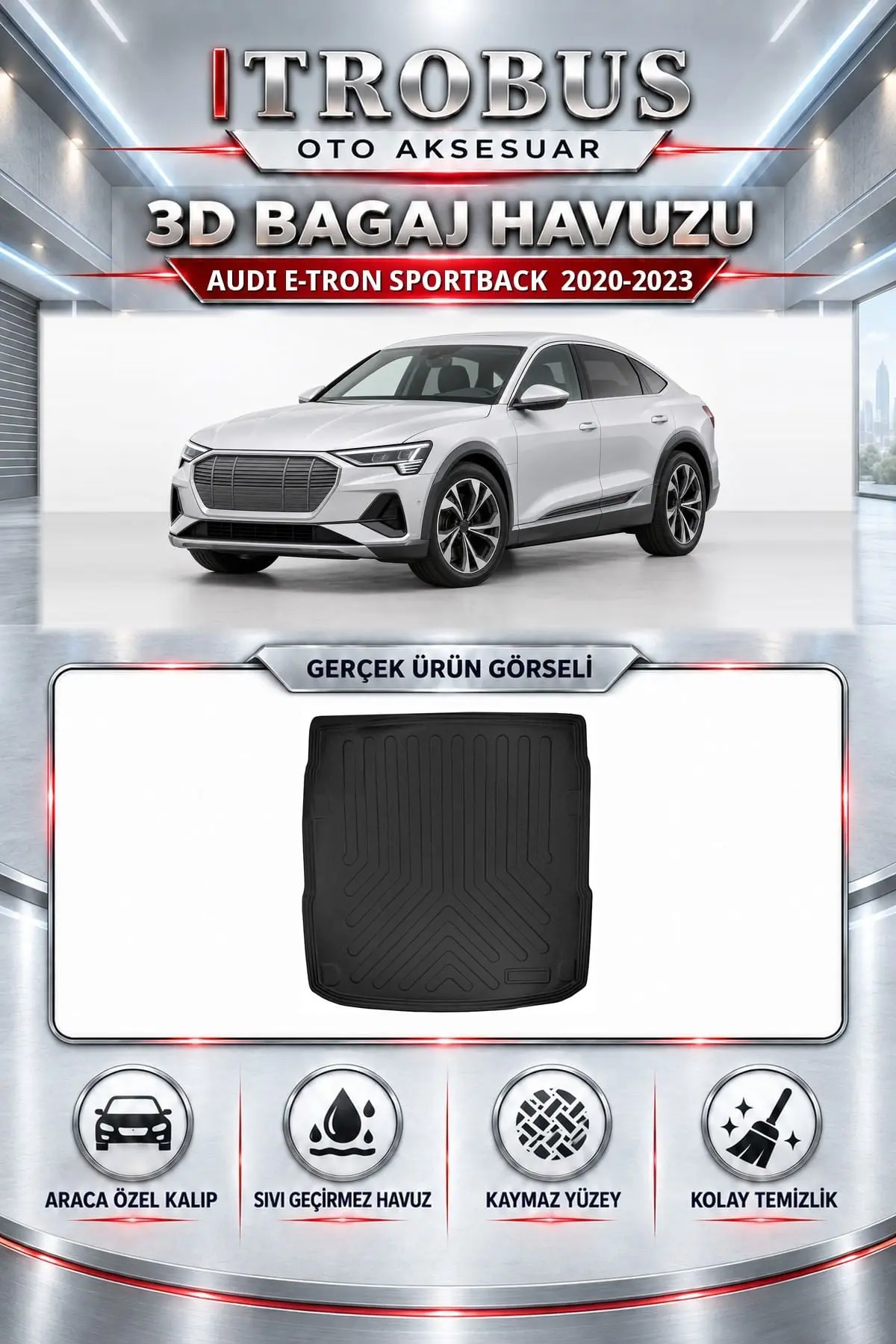 Audi E-Tron Sportback 2020-2023 Araca Özel 3D Bagaj Havuzu