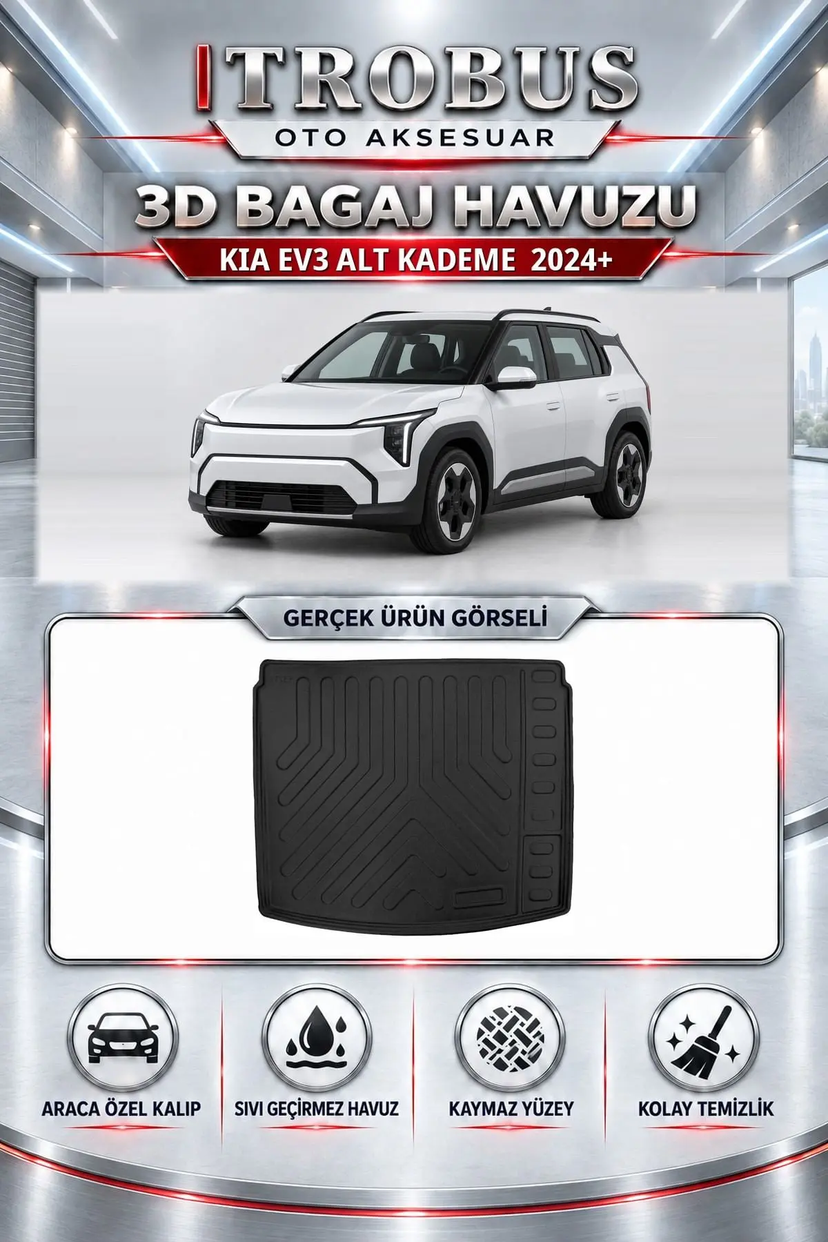 Kia EV3 2024 Sonrası Alt Kademe Araca Özel 3D Bagaj Havuzu