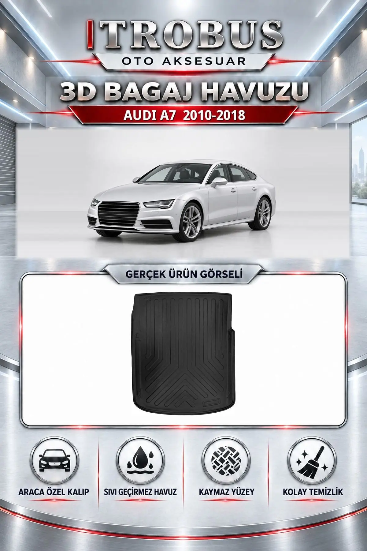 Audi A7 2010-2018 Araca Özel 3D Bagaj Havuzu