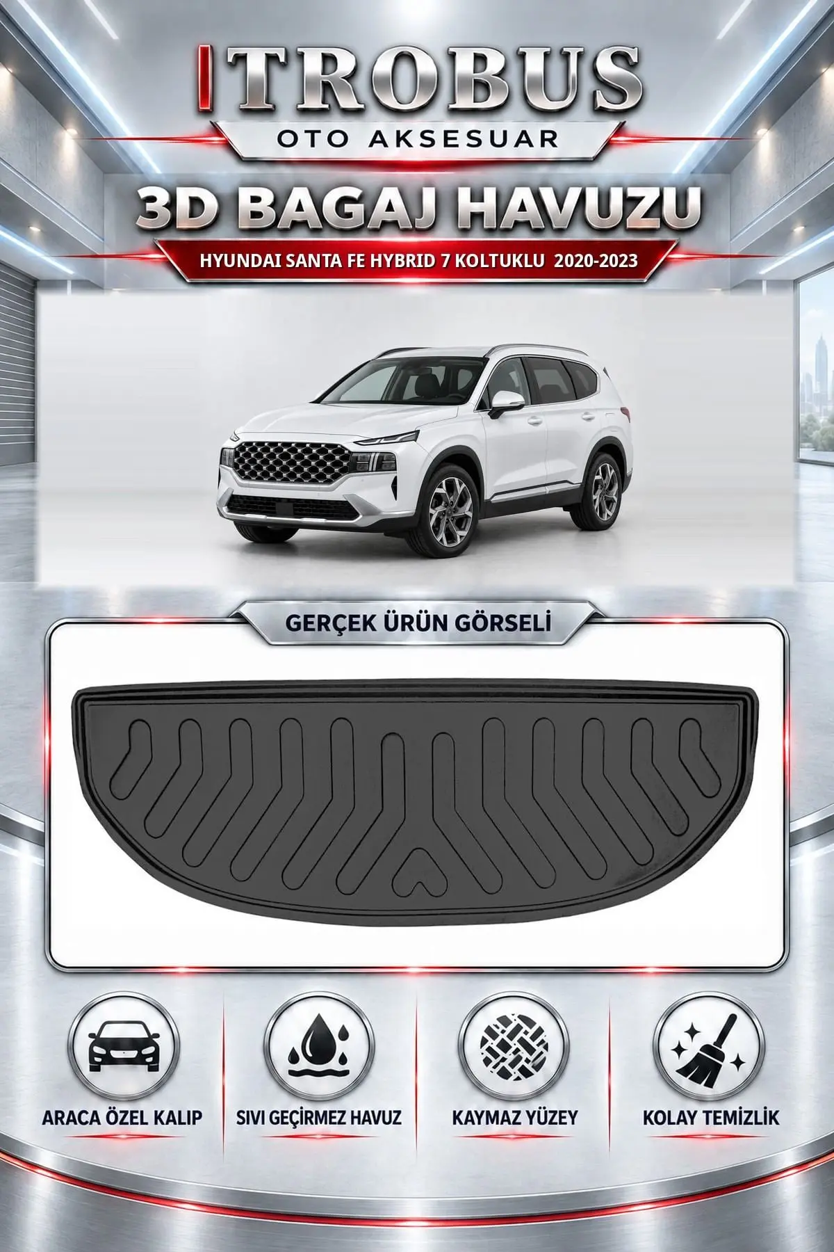 Hyundai Santa Fe 2020-2023 Hybrid 7 Koltuklu Araca Özel 3D Bagaj Havuzu