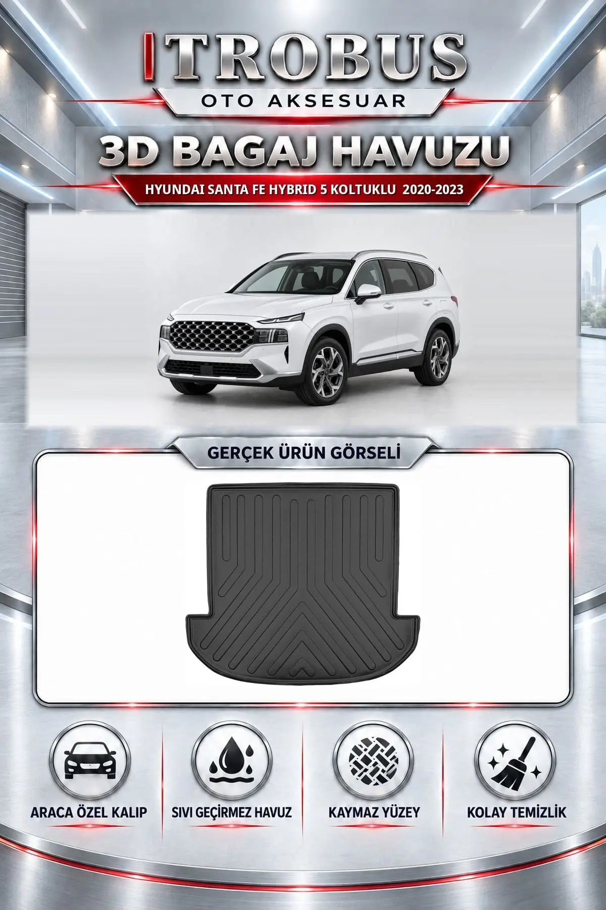 Hyundai Santa Fe 2020-2023 Hybrid 5 Koltuklu Araca Özel 3D Bagaj Havuzu