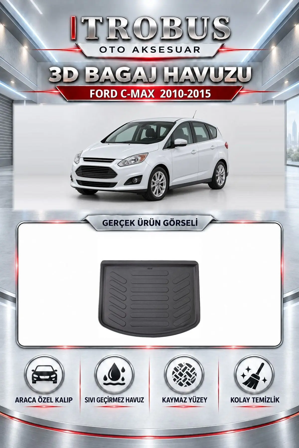 Ford C-Max 2010-2015 Araca Özel 3D Bagaj Havuzu