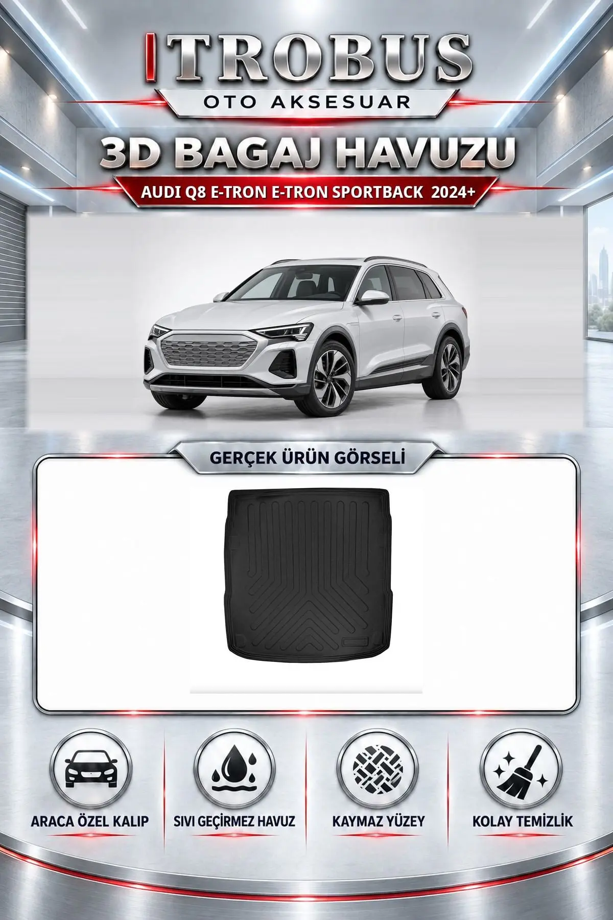 Audi Q8 E-Tron 2024 Sonrası E-TRON Sportback Araca Özel 3D Bagaj Havuzu