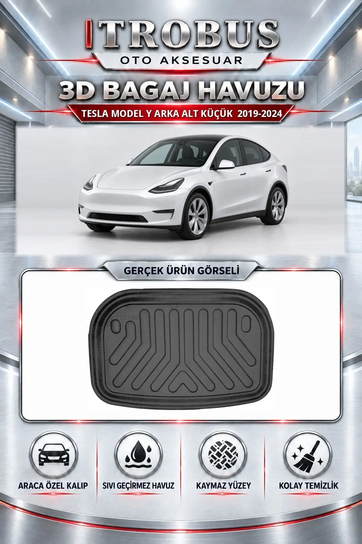 Tesla Model Y 2019-2024 Arka Alt Küçük Araca Özel 3D Bagaj Havuzu