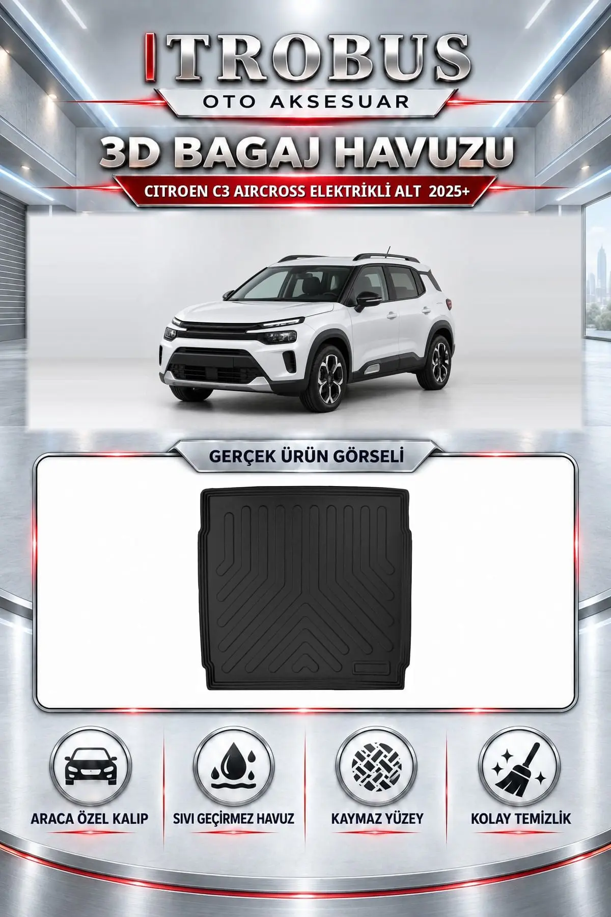 Citroen C3 Aircross 2025 Sonrası Elektrikli Alt Araca Özel 3D Bagaj Havuzu
