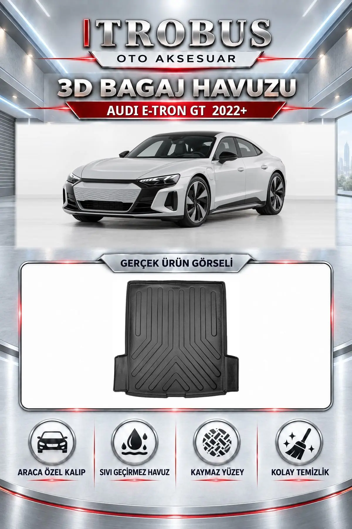 Audi E-Tron GT 2022 Sonrası Araca Özel 3D Bagaj Havuzu
