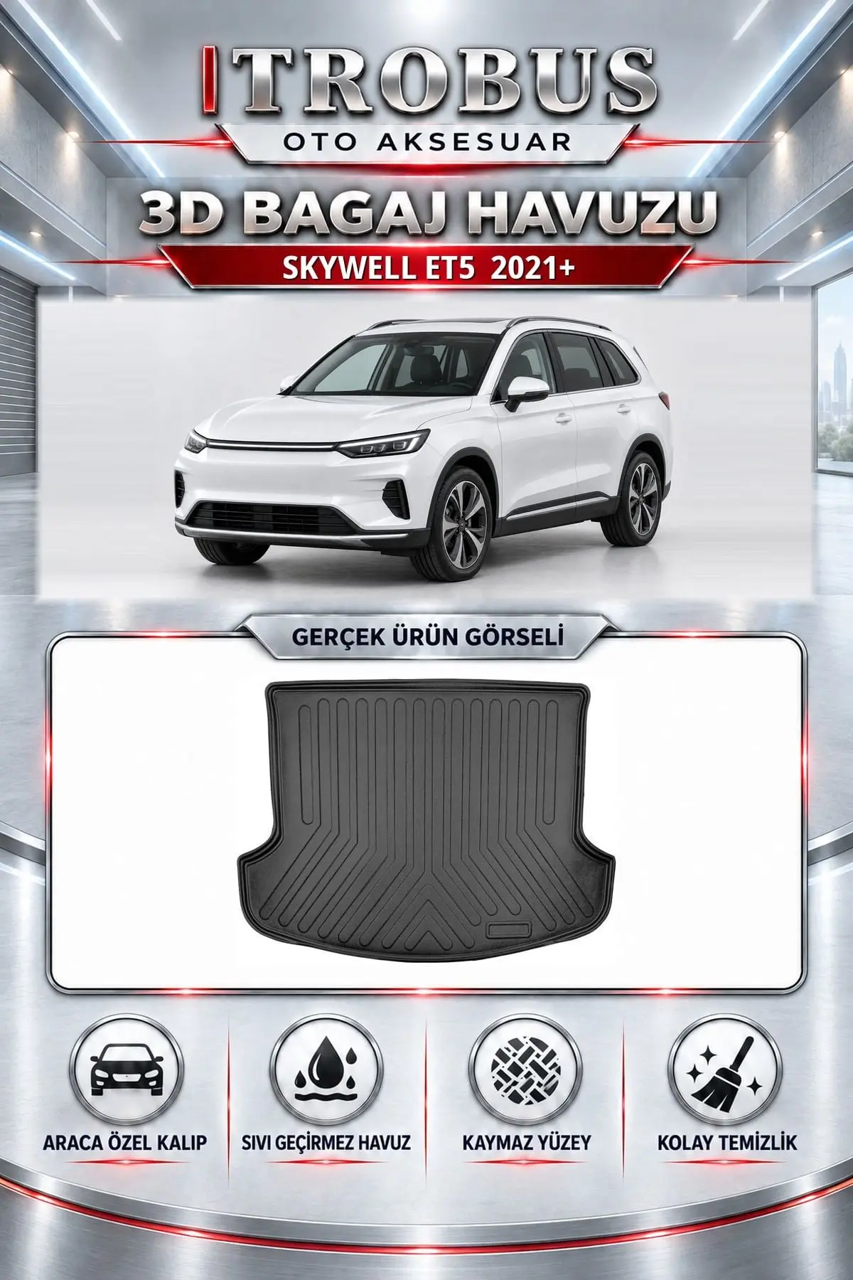 Skywell ET5 2021 Sonrası Araca Özel 3D Bagaj Havuzu