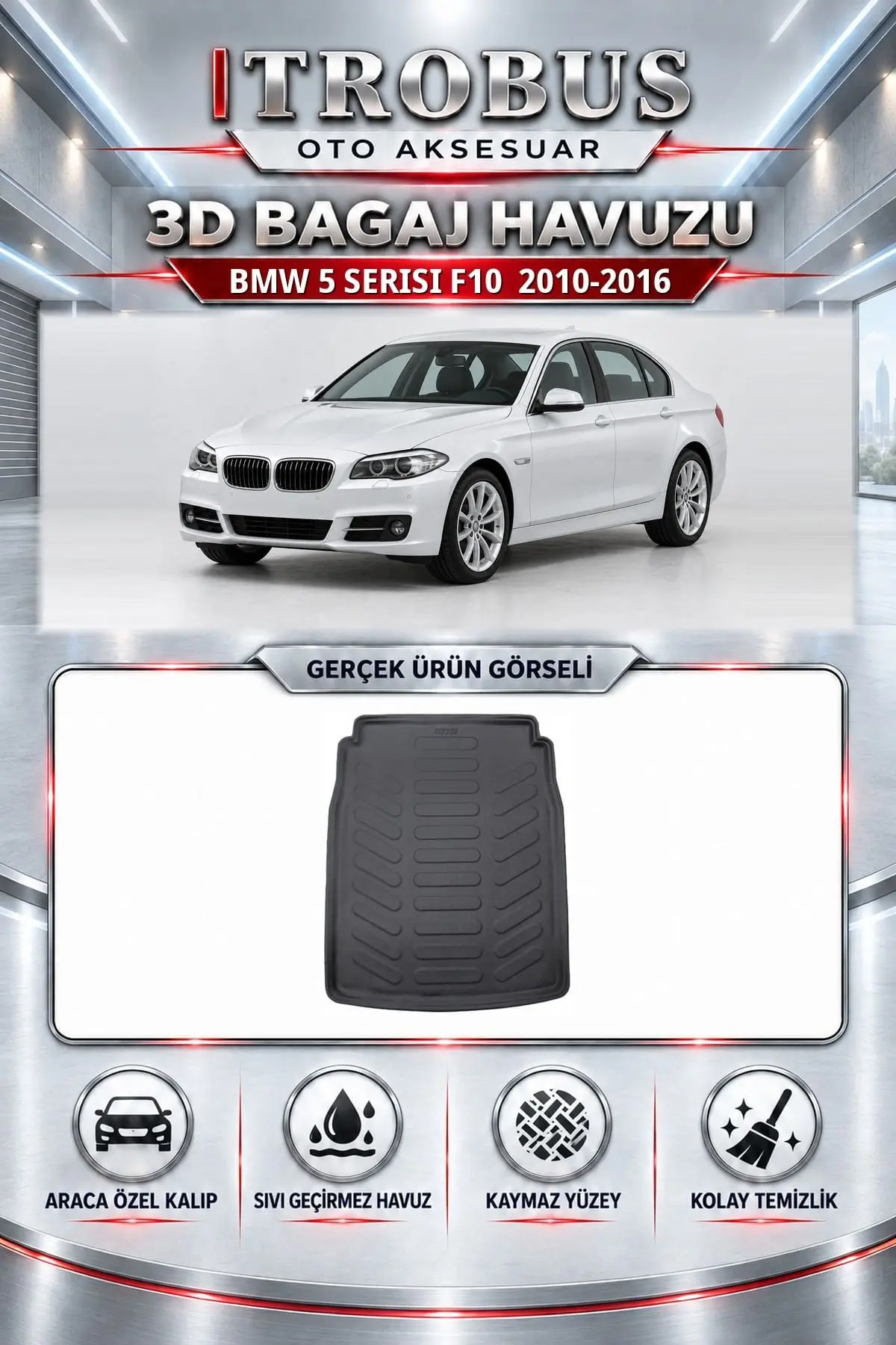 BMW 5 Serisi F10 2010-2016 Araca Özel 3D Bagaj Havuzu
