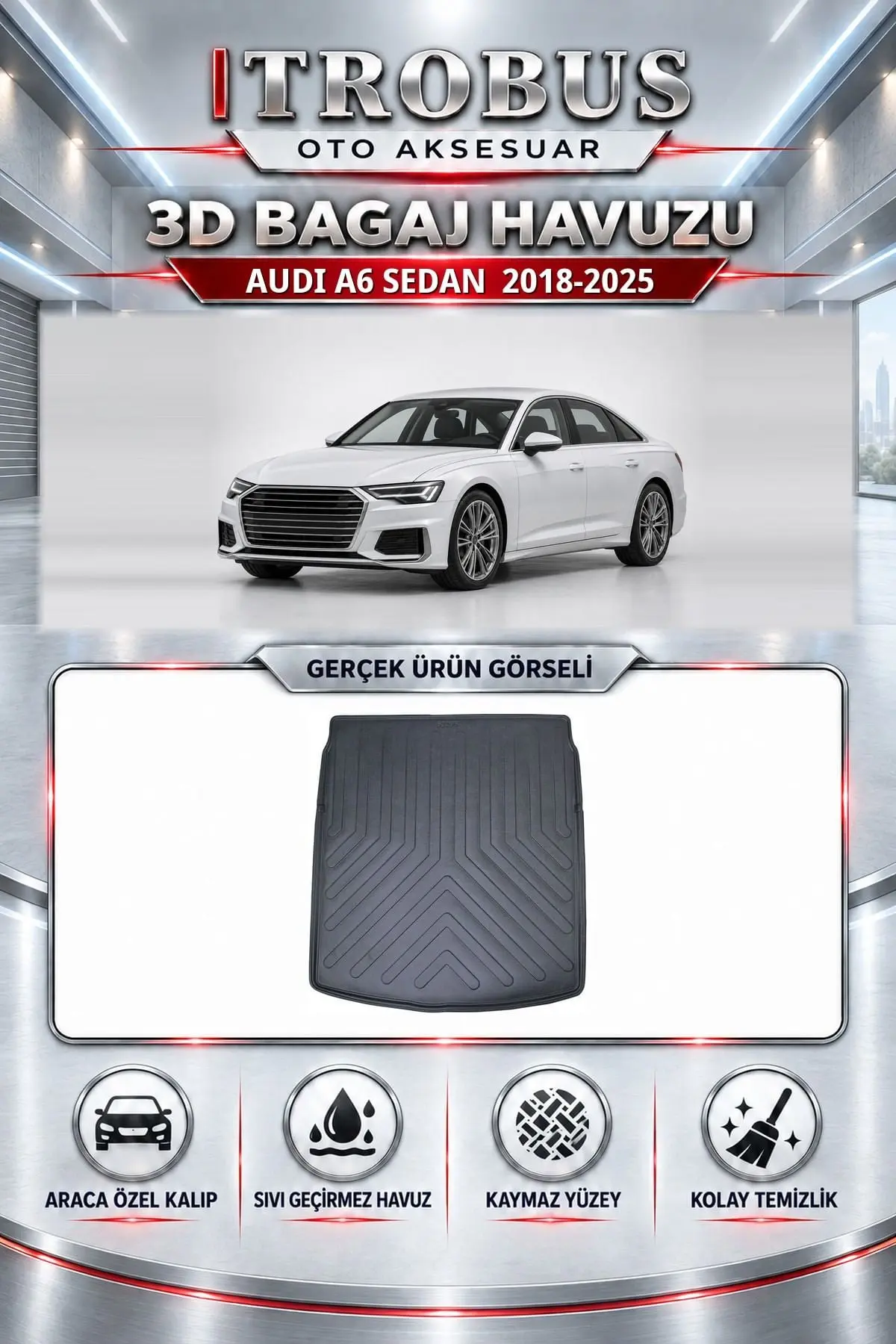 Audi A6 2018-2025 Sedan Araca Özel 3D Bagaj Havuzu