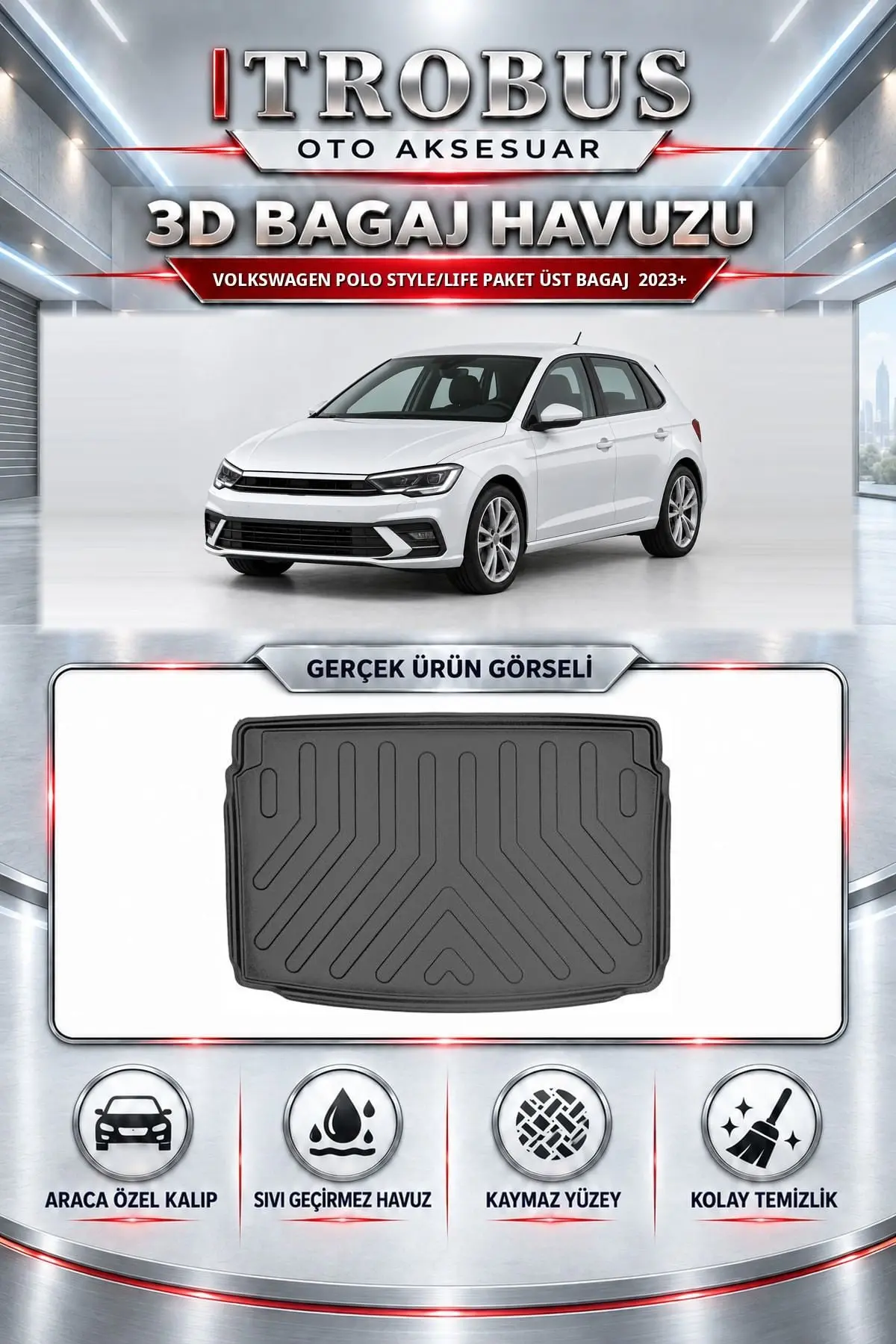 Volkswagen Polo 2023 Sonrası Style/Life Paket Üst Bagaj Araca Özel 3D Bagaj Havuzu