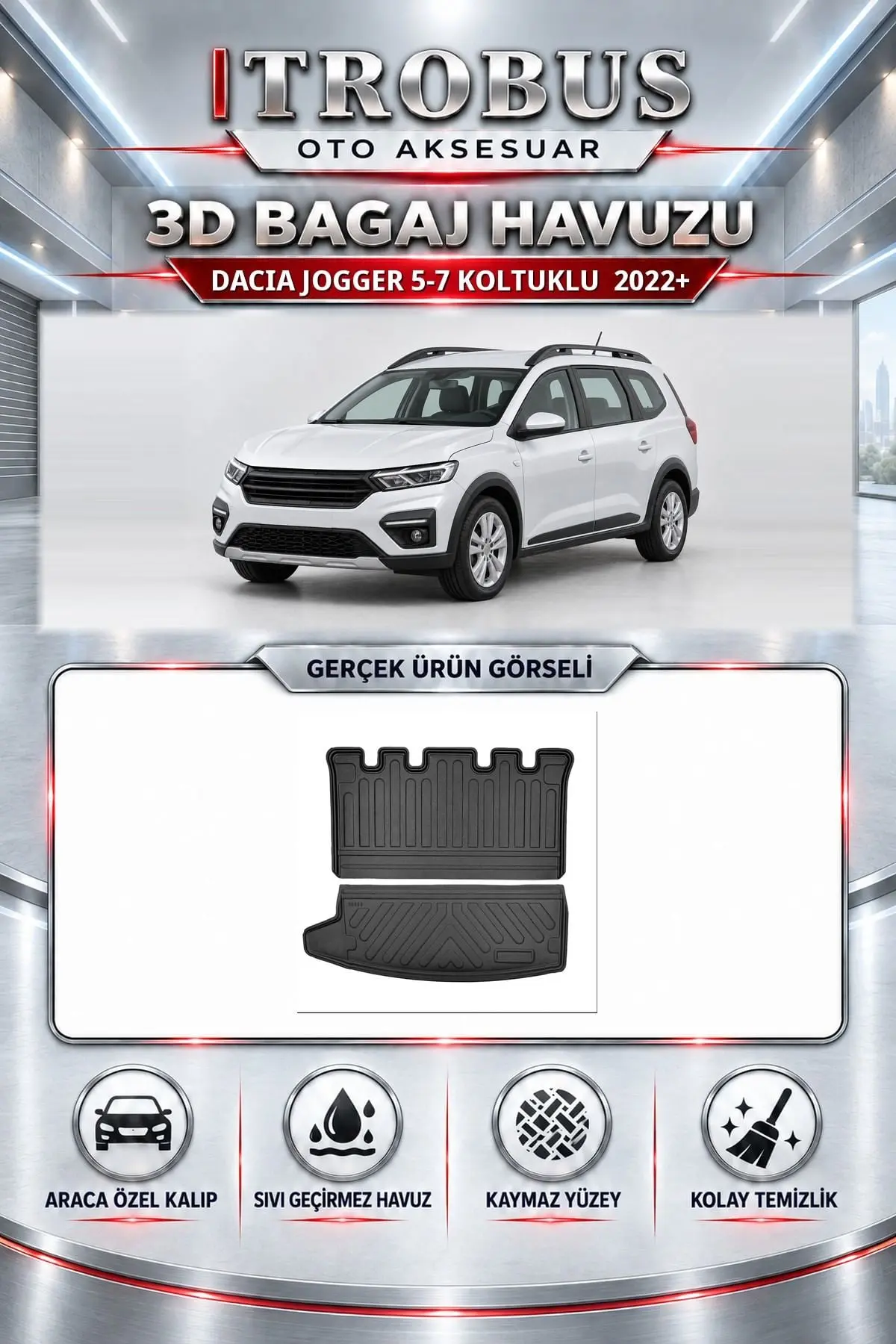 Dacia Jogger 5-7 Koltuklu 2022 Sonrası Araca Özel 3D Bagaj Havuzu