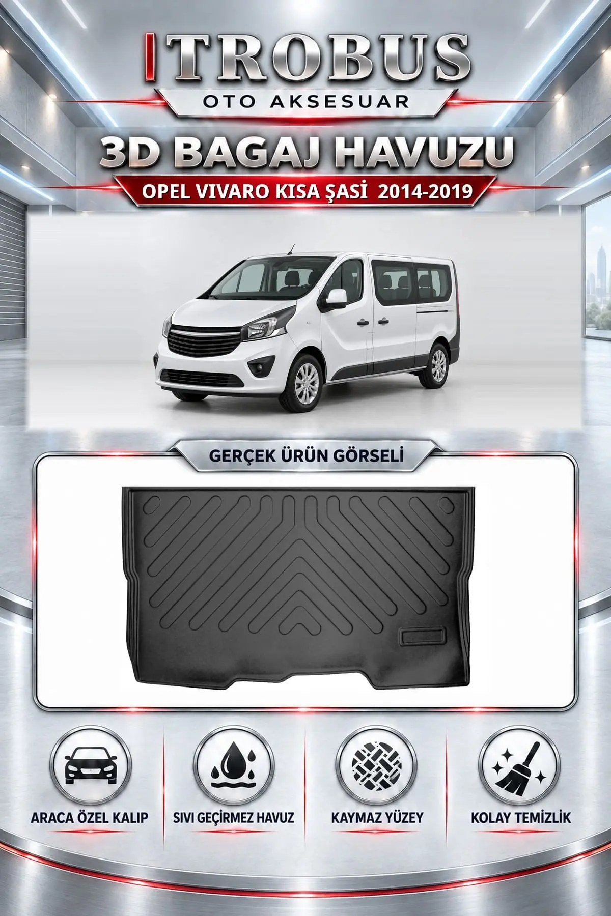 Opel Vivaro 2014-2019 Kısa şasi Araca Özel 3D Bagaj Havuzu