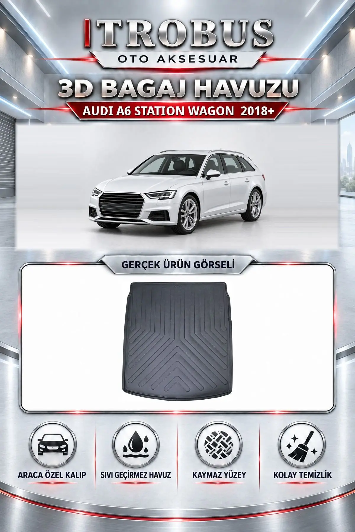 Audi A6 2018 Sonrası Station Wagon Araca Özel 3D Bagaj Havuzu